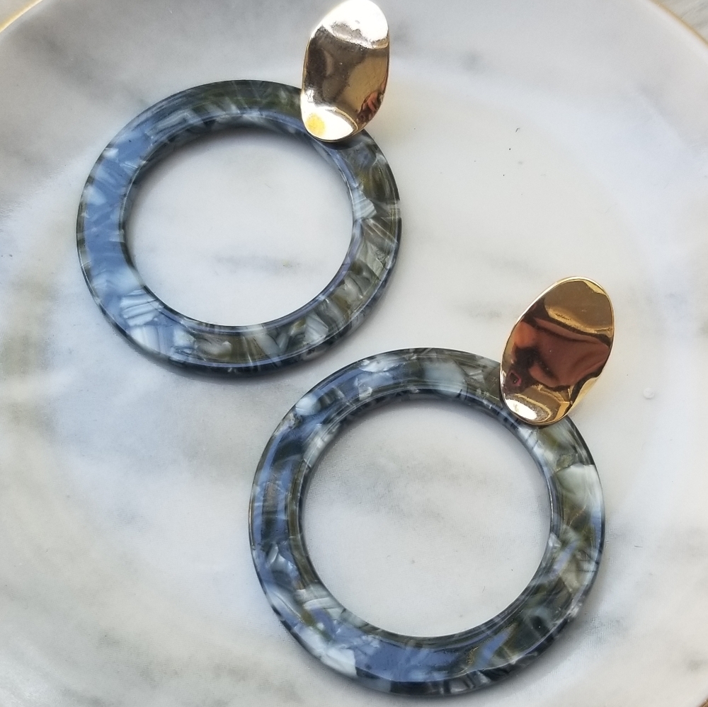 Marble Resin Stud Hoop Earrings